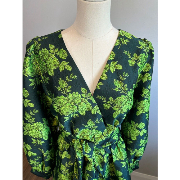 Y.A.S. Bowlow, Women's, Jacquard, Long Sleeve, Mini Dress, Floral Green, SZ L - Picture 3 of 10